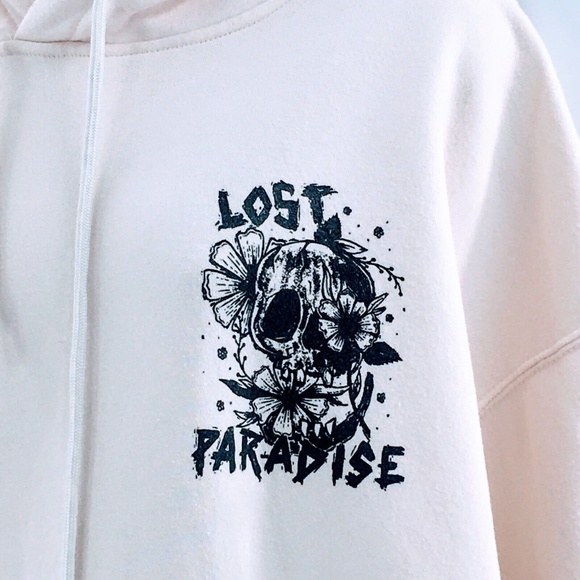 Linda Finegold ALF Womens Hoodie Cream Lost Paradise Floral Skull Pullover Sz L - Picture 4 of 12